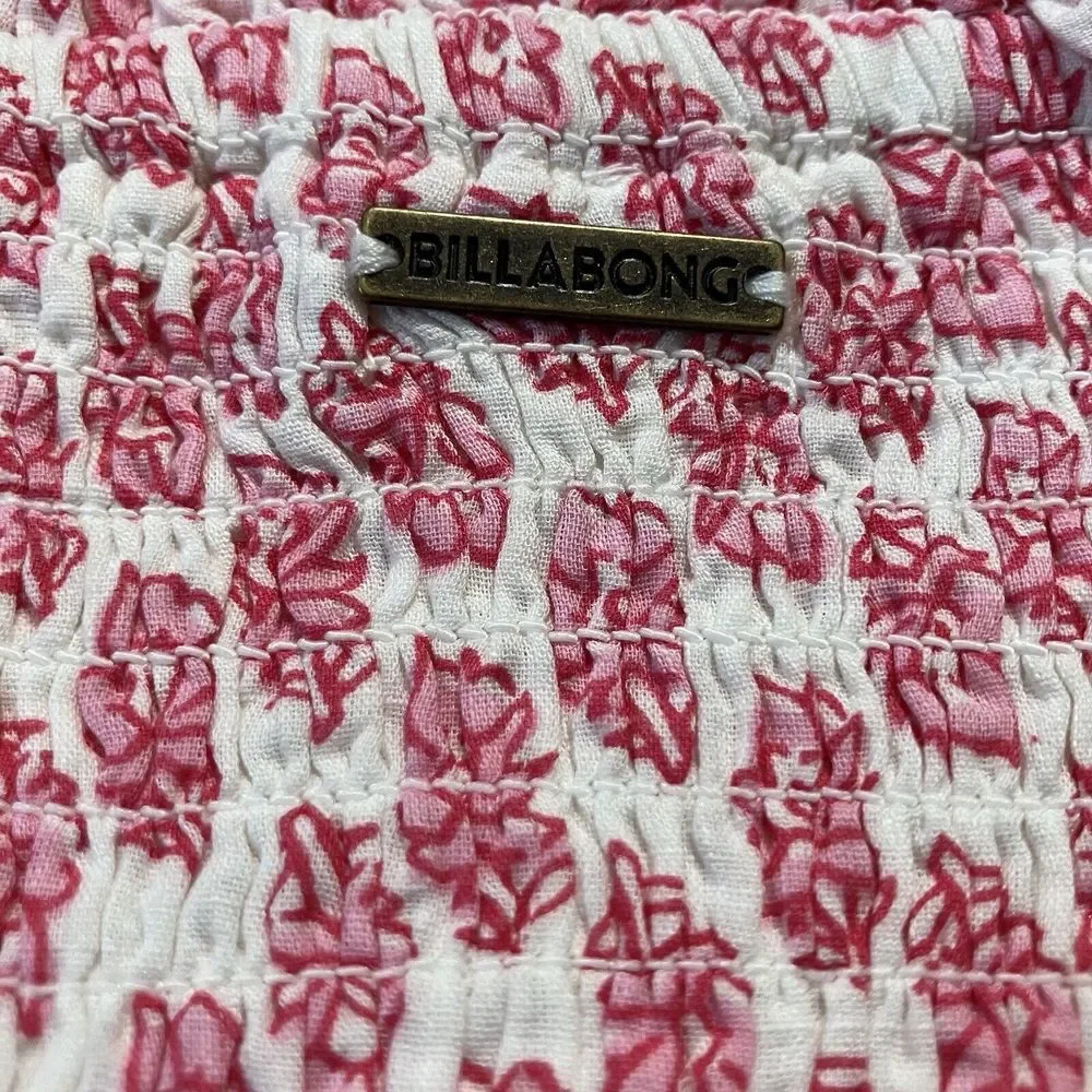 Billabong Skirt Womens Large Eyes On You Floral‎ Ruffled Smocked Coral Pink